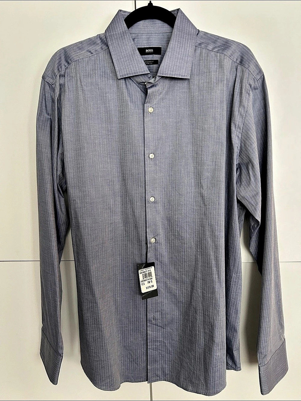 BOSS Gordon-A-02 Dress Shirt Houndstooth Blue. Size 17.5 NWT
